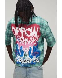 BoohooMAN - Oversized Boxy Half Sleeve Official Graffiti Print Check Shirt - Lyst