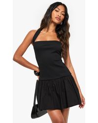 Boohoo - Jersey Rib Cotton Mix Halterneck Mini Dress - Lyst