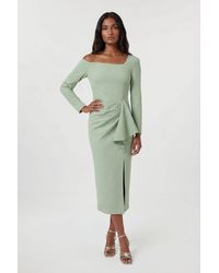 Karen Millen - Compact Stretch Asymmetric Neckline Draped Midi Dress - Lyst