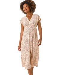 Roman - Ditsy Lace Trim Midi Dress - Lyst