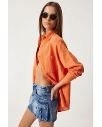 Happiness İstanbul - Oversized Textured Cotton Shirt With Pocket - Lyst