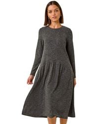 Roman - Ribbed Drop Waist Stretch Midi Dress - Lyst