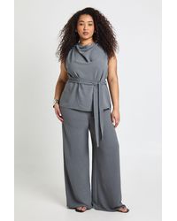 Boohoo - Plus Woven Long Sleeve Cowl Belted Trouser Co-Ord - Lyst