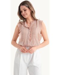 Hiccup - Round Neck Ruffle Textured Sleeveless Vintage Blouse With A Button Detail - Lyst