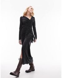 TOPSHOP - Super Soft Ruched Front Long Sleeve Midi Dress - Lyst
