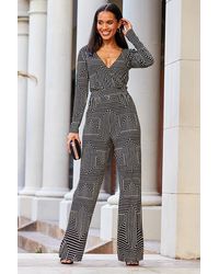 Sosandar - Geometric Print Wrap Front Wide Leg Jumpsuit With Pockets - Lyst