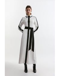 Karen Millen - Colour Block Twill Woven Belted Midi Shirt Dress - Lyst