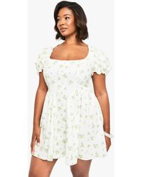 Boohoo - Plus Puff Sleeve Ditsy Milkmaid Dress - Lyst