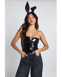 Boohoo - Vinyl V Front Bandeau Bodysuit - Lyst