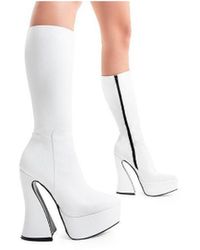 LAMODA - Calf Boots Sketchy Pointed Toe Platform Heels With Functional Zip - Lyst