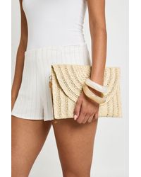Boohoo - Raffia Fold Over Clutch Bag With Crossbody Strap - Lyst