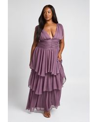 Boohoo - Plus Ruffle V Neck Maxi Dress - Lyst