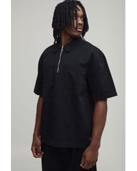 BoohooMAN - Tall Oversized Quarter Zip Worker Overshirt - Lyst