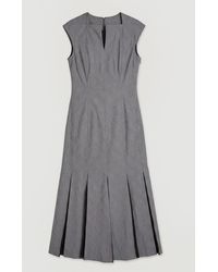 Karen Millen - Soft Tailored Check Godet Detail Midi Dress - Lyst