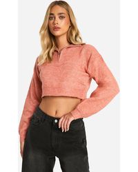 Boohoo - Soft Knit Half Zip Crop Sweater - Lyst