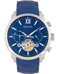 Heritor - Arthur Semi-Skeleton Leather-Band Watch W/ Day/Date - Lyst