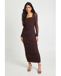 Boohoo - Tall Mesh Square Neck Ruched Midi Dress - Lyst