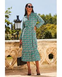 Sosandar - Chain Print Jersey Ruffle Hem Midi Shirt Dress - Lyst