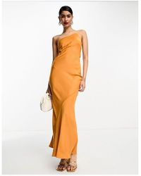 ASOS - Satin One Shoulder Maxi Dress With Cut Out Elastic Band Detail - Lyst