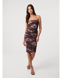 Pink Vanilla - Ruched Floral Print Midi Dress - Lyst