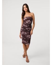 Pink Vanilla - Ruched Floral Print Midi Dress - Lyst