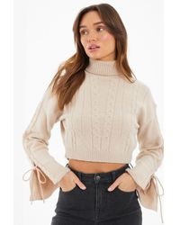 Quiz - Knitted Lace Up Sleeve Jumper - Lyst