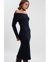 Karen Millen - Wool Blend Cosy Bardot Knit Midi Dress - Lyst