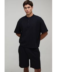 BoohooMAN - Oversized Boxy Waffle Henley T-Shirt & Baggy Shorts Set - Lyst