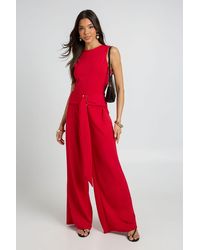 Boohoo - Belted Trim Detail Wide Leg Jumpsuit - Lyst