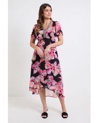 Wallis - Floral Chiffon Sequin Insert Midi Dress - Lyst