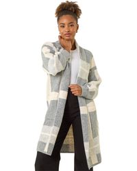 Roman - Check Longline Pocket Cardigan - Lyst