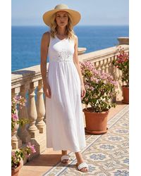 Roman - Cotton Blend Lace Detail Midi Dress - Lyst