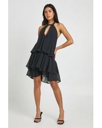 Boohoo - Polka Dot Chiffon High Neck Frill Skirt Mini Dress - Lyst