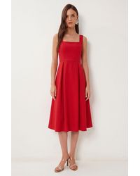 Happiness İstanbul - Square Collar A-Form Midi Dress With Zipper Closure - Lyst
