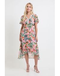 Wallis - Petite Floral Chiffon Sequin Insert Midi Dress - Lyst