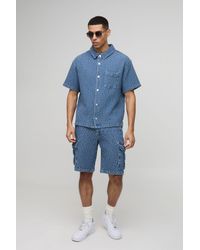 BoohooMAN - Boxy Fit Revere Textured Denim Shirt - Lyst