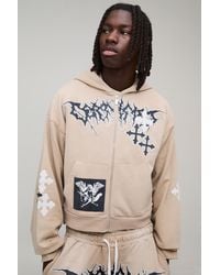 BoohooMAN - Shrunken Fit Zip Through Cross Applique Washed Hoodie - Lyst
