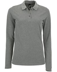 Sol's - Ladies Perfect Long Sleeve Pique Polo Shirt Marl) Cotton - Lyst