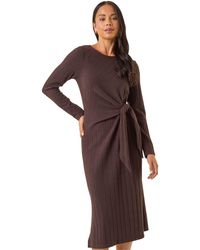 Roman - Petite Brushed Tie Waist Stretch Midi Dress - Lyst