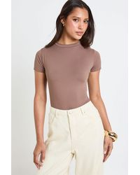 Boohoo - Second Skin Short Sleeve High Neck Bodysuit - Lyst