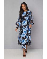 Wallis - Floral Drape Split Sleeve Midi Dress - Lyst
