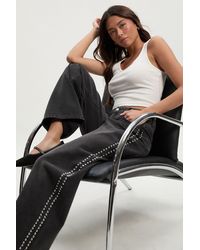 Boohoo - Studded Mid Waist Wide Leg Jeans - Lyst