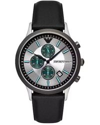 Emporio Armani - Black Leather And Steel Chronograph Watch - Lyst