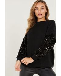 Quiz - Knitted Sequin Sleeve Jumper - Lyst