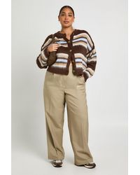 Boohoo - Plus Crew Neck Fluffy Stripe Cardigan - Lyst