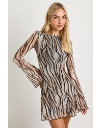 Boohoo - Zebra Mesh Flare Sleeve Mini Dress - Lyst