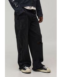 BoohooMAN - Wide Leg Ripped Moto Applique Jeans - Lyst