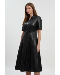 Karen Millen - Faux Leather Collared Midi Shirt Dress - Lyst