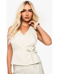 Boohoo - Asymmetric Tie Waist Waistcoat - Lyst