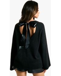 Boohoo - Bow Detail Oversized Knitted Jumper - Lyst